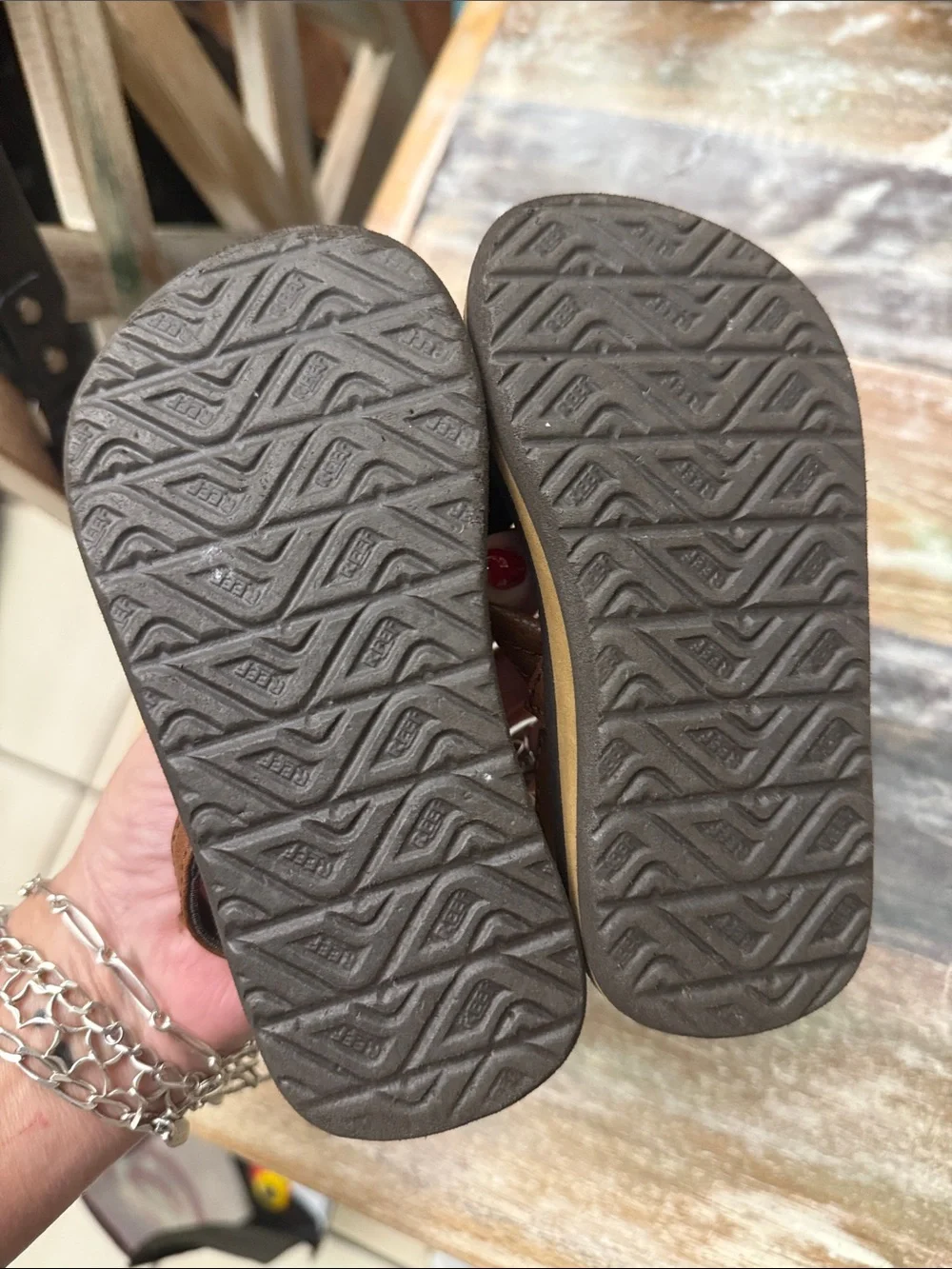 Reef Brown and Black Leather Strap Flip-Flops